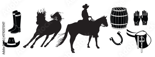 element of barrel racing silhouette vector 