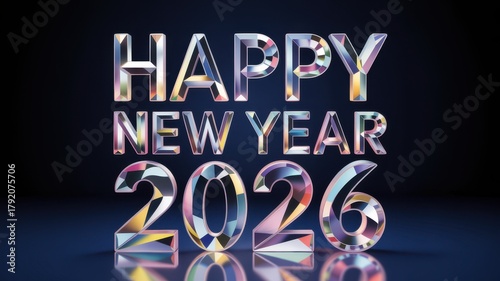 Happy New Year 2026 crystal text celebration