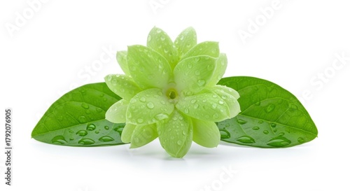 Fresh Green Flower With Water Droplets, Dew, Leaf, Plant