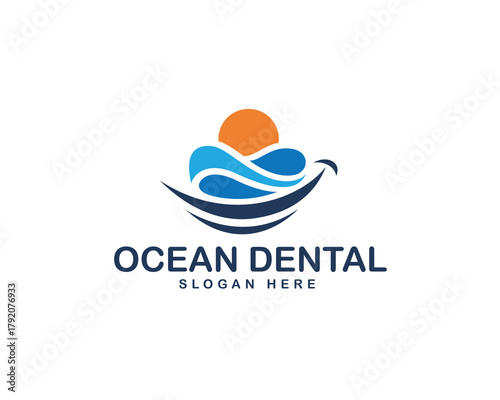 Ocean dental logo abstract ocean and sunset with smile logo design inspiration