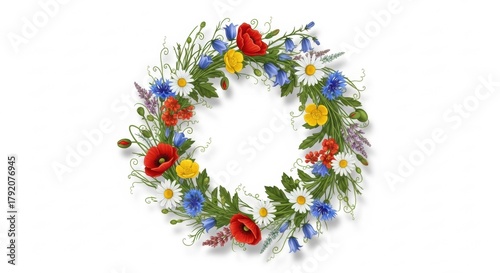 Festive Meadow Flower Wreath, Floral, Nature, Spring