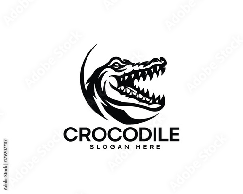 crocodile head silhouette in circle logo design inspiration