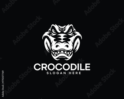 crocodile head silhouette with black background logo design inspiration