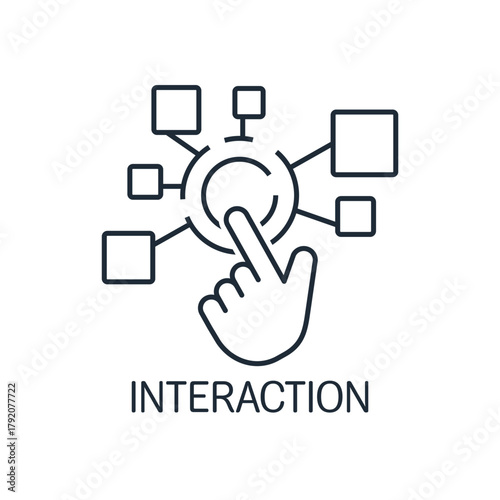 Gesture control interaction.Click finger for choice variety.Vector linear icon isolated on white background.