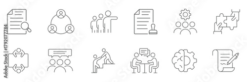 Partnership line gray icon set. Collaboration line icons. Stakeholder line icons. Containing business, collaboration, teamwork, Management, investors, partners and more icons.