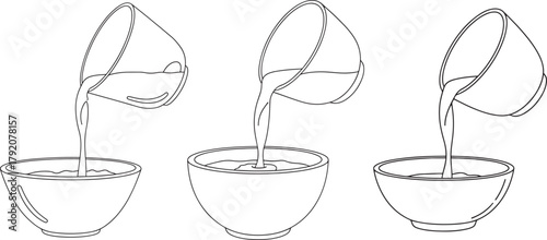 Three plants being watered in pots silhouette