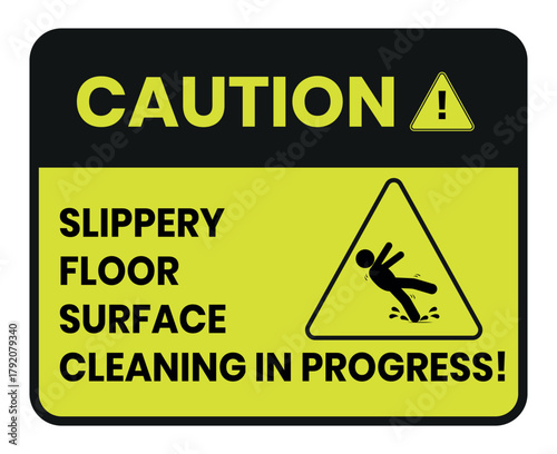 Hazard slippery surface wet floor sign, vector illustration isolated on white background. Hazard slippery surface wet floor  label, sign, badge, symbol, banner, Flat vector, isolated illustration.