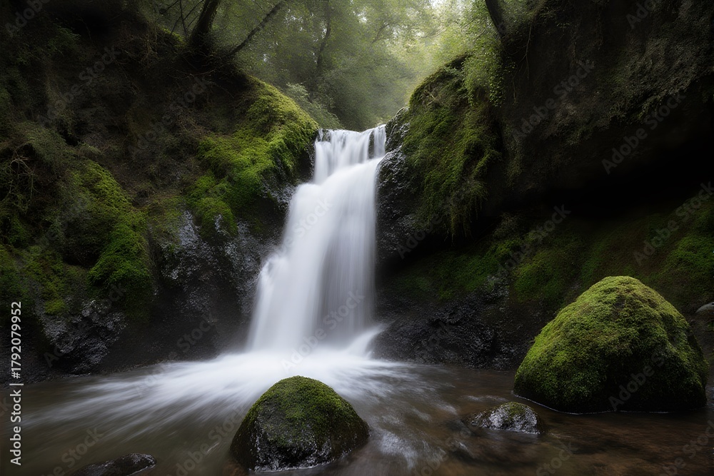 Obraz premium A waterfall landscape, showcasing nature's beauty, tranquility, and scenic detail.