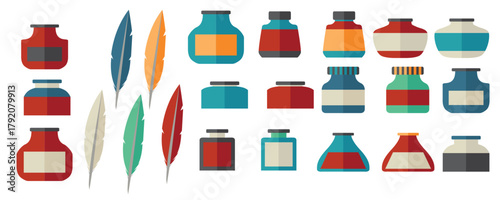 ink pot flat icon vector set