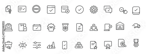 Quality Control line icon set. Included the icons as inspect, QA, qualify, quality control, check, verify, and more.