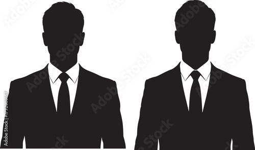 Two businessmen in suits standing side by side silhouette