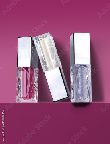 Liquid lip gloss applicator and package mockup, beauty make up product