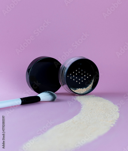 make up brush and stone powder package mockup