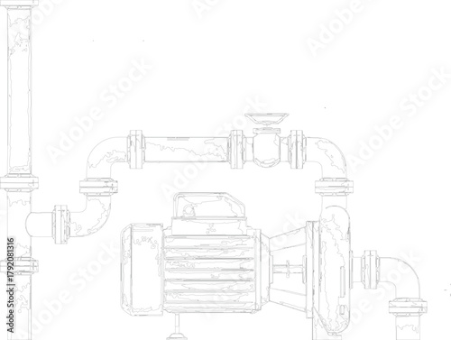  described is a technical black and white line drawing of an industrial pump system, specifically focusing on a centrifugal pump