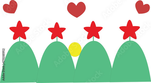 The four green hills symbolize nature, growth, and tranquility. Green is often associated with life and renewal, suggesting a peaceful and harmonious environment.