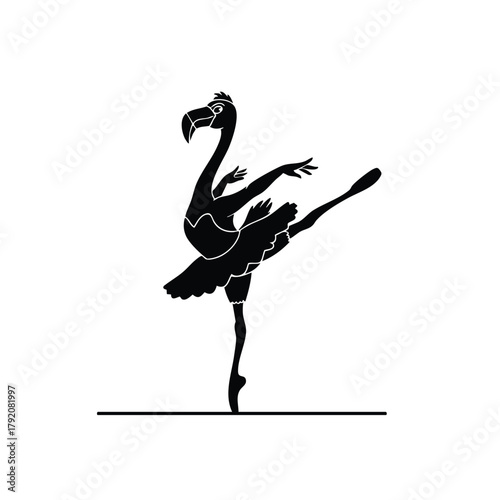 Silhouette of flamingo ballerina isolated on white background dancer ballet bird performance choreography grace pose elegance