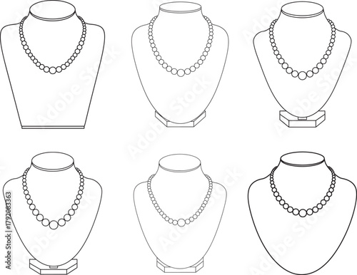 Collection of six elegant necklace displays silhouette