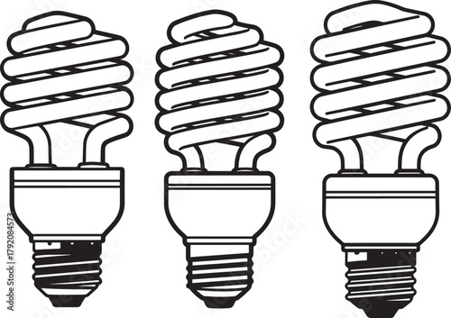 Three compact fluorescent light bulbs silhouette