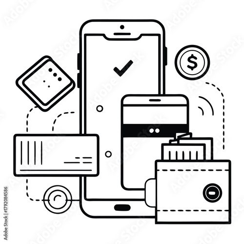 mobile wallet transfer line art