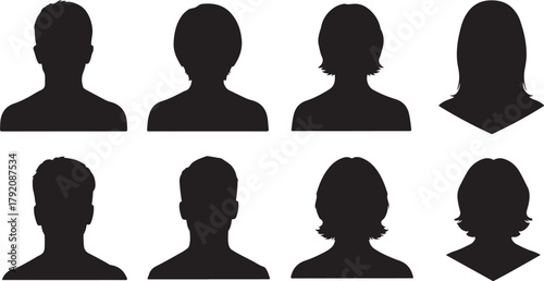 Diverse Human Silhouettes: Male and Female Headshots for Profiles and Icons