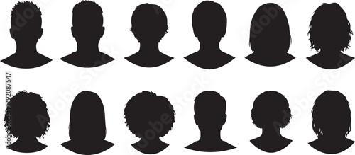 Diverse Human Head Silhouettes Collection: Male and Female Hairstyles