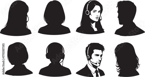 Diverse Silhouettes of People with Headsets and Various Hairstyles