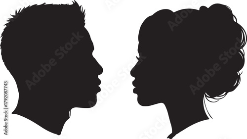 Silhouettes of a Man and Woman Facing Each Other in Profile