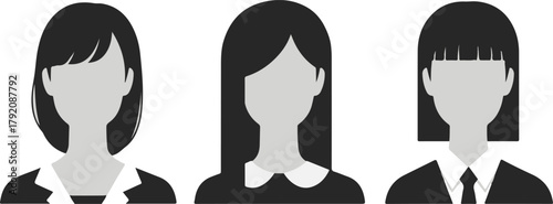 Three diverse female avatars in business attire, representing professional women