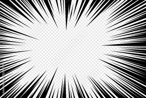 Thunder manga background with comic line burst in radial vector style. Thunder manga bg design for anime art, fast energy or motion effect template. Dynamic abstract frame illustration.