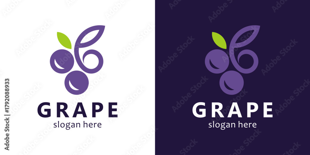 Naklejka premium Grape fruit logo design template illustration. Simple modern grape concept vector design icon graphic symbol
