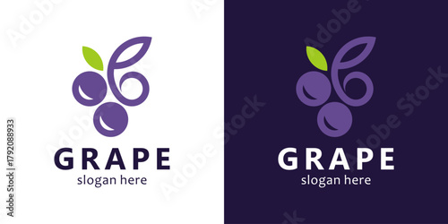 Grape fruit logo design template illustration. Simple modern grape concept vector design icon graphic symbol