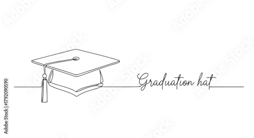 One continuous line drawing of a graduation hat, symbolizing academic achievement and success. A modern minimalist vector illustration crafted with a single line