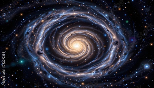 Spiral Galaxy with Bright Core and Distant Stars in the Vastness of Space
