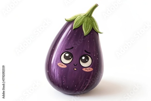 Cute cartoon eggplant with a happy expression