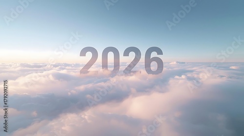 Year 2026 above the clouds a serene and hopeful vision of the future ahead