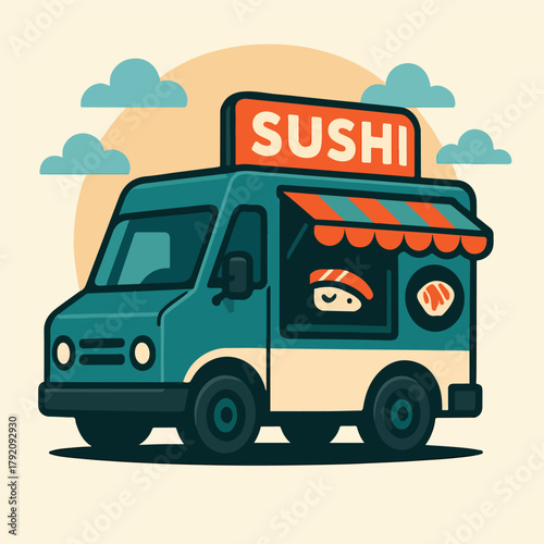 Sushi Food Truck Japanese Street Cafe Vector Illustration