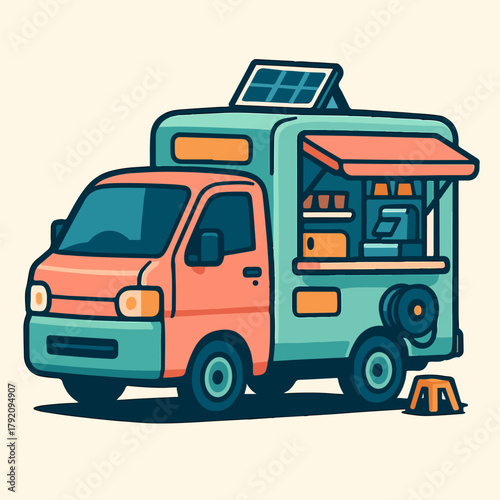 Solar Powered Food Truck Modern Eco Design Vector Illustration