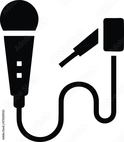 Microphone icon with cable and jack, representing sound recording and broadcast