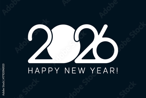 A clean and modern graphic displays the year 2026 with the message Happy New Year!