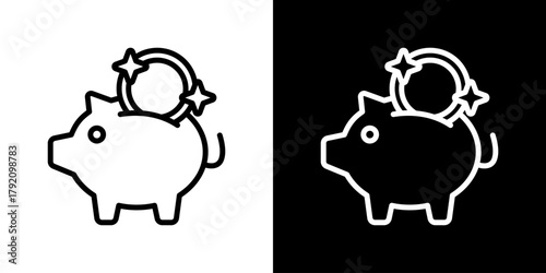 Piggy Bankicon Set. Clean Line Design With Light And Dark Versions For Versatile Use.
