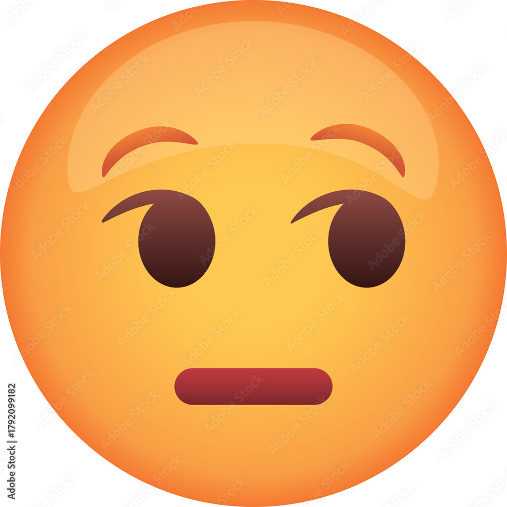 Fototapeta premium Orange Face Emoji With Raised Eyebrows And Questionable Expression On Transparent Background