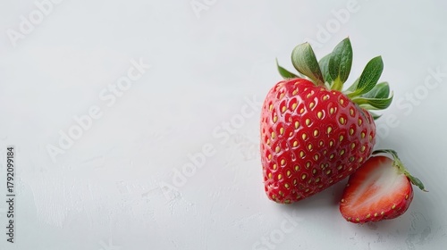 Ripe strawberry isolated on white background, showcasing natural seeds and vibrant red color.