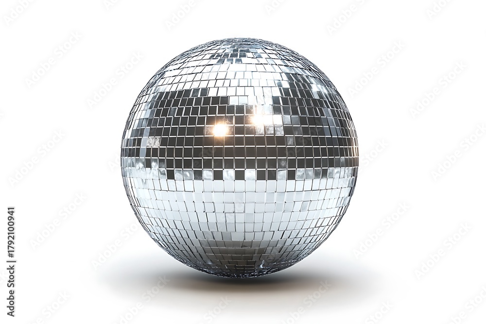 Fototapeta premium Disco ball bringing retro style and festive atmosphere, symbolizing celebration, party, and dancing on a white background