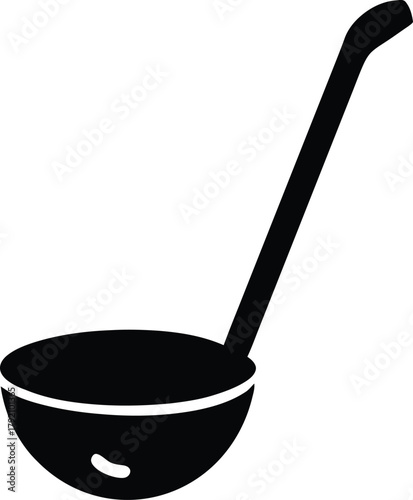 Simple kitchen utensil ladle silhouette icon for serving soup and stew