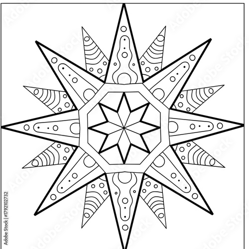 Star-shaped mandala design for kids coloring page  