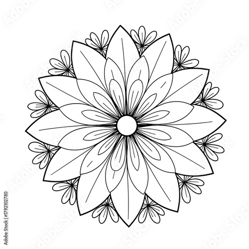 Mandala coloring page for kids in black and white design  