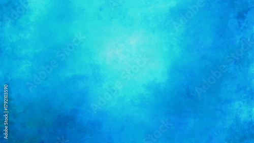 Vibrant Blue & Aqua Abstract Watercolor Texture Background with Cloud-Like Washes, Central Glow. Deep Ocean, Tropical Water, or Dreamy Sky Aesthetic Backdrop.