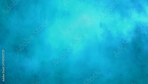 Vibrant Blue & Aqua Abstract Watercolor Texture Background with Cloud-Like Washes, Central Glow. Deep Ocean, Tropical Water, or Dreamy Sky Aesthetic Backdrop.