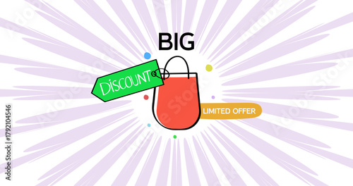 Shopping bag with big discount tag – limited time sale and special offer concept vector