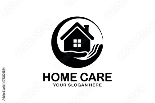 Caring hand cradles a house, symbolizing home care and support services.